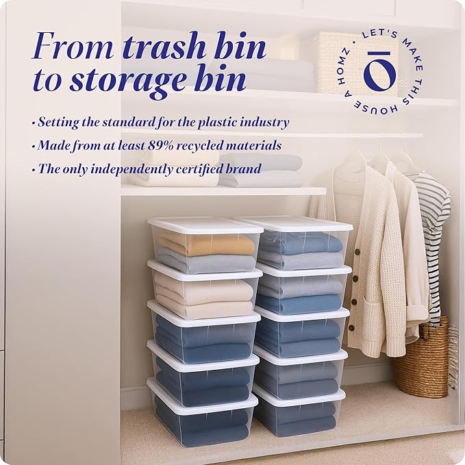 10-Pack Snaplock, Small Clear Plastic Storage Organizer Bins w/ Lids, 6 Quart
