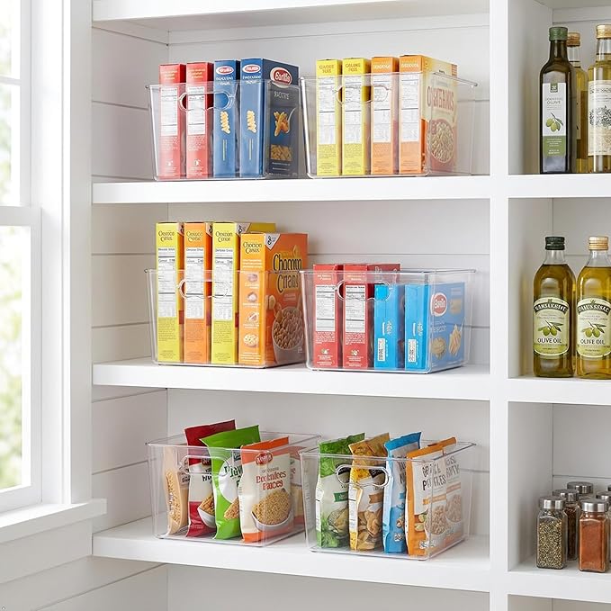Sorbus Clear 11x11 Cube Storage Bins, 4 Pack Large Square Organizer Bins with Handles, Stackable Plastic Storage Containers for Cube Storage, Closet, Shelf & Home Organization, BPA-Free