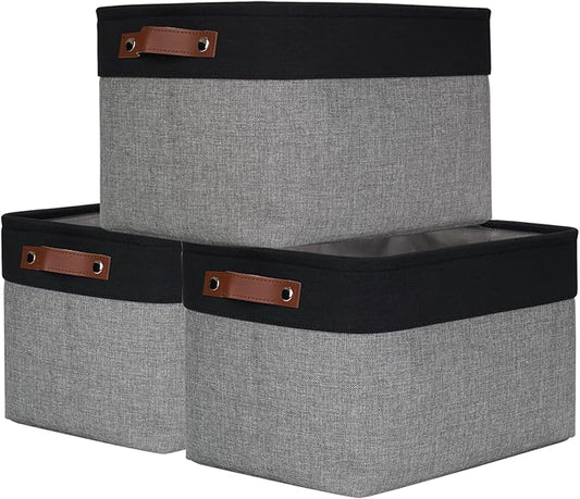 Storage Bins Large Fabric Storage Baskets for Shelves 3 Pack, Grey&Black