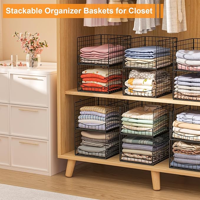 4-Tier Stackable Closet Organizers and Storage Shelves, Clothes Storage Basket