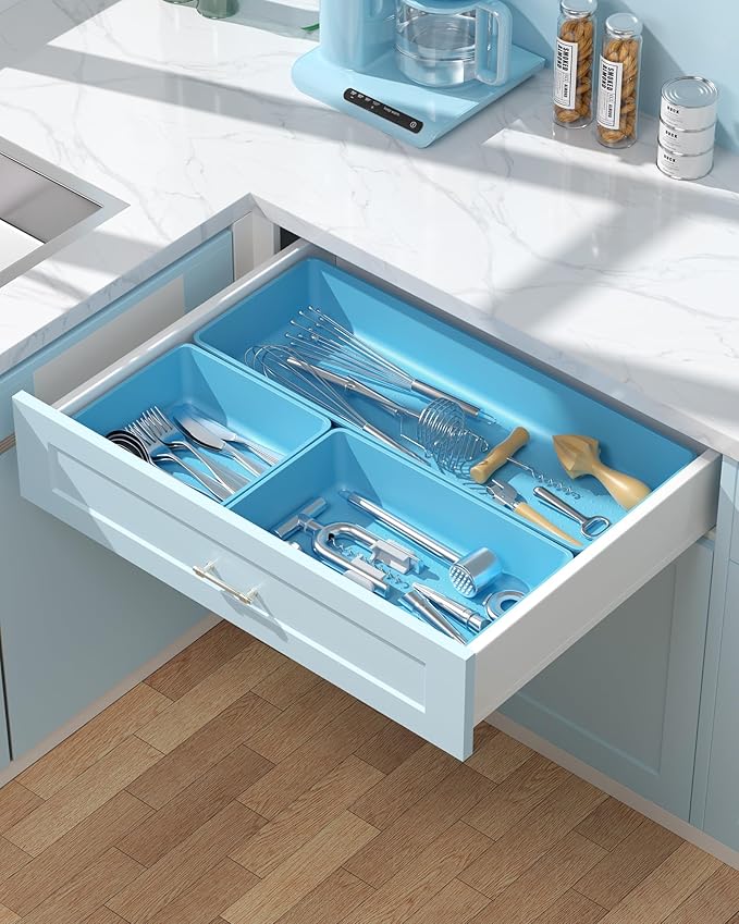 10 Pack Large Size Plastic Drawer Organizers Set, Blue