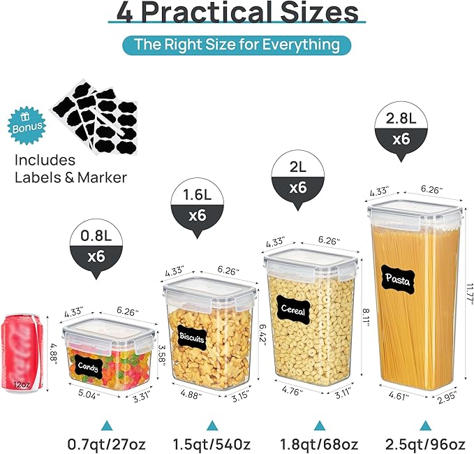 Airtight Food Storage Containers with Lids, Includes 24 Labels，Gray