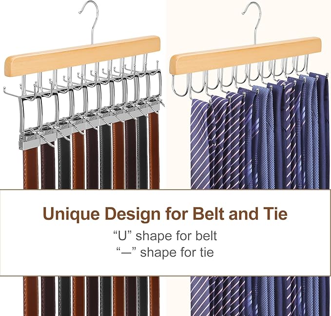 HANGER 2 Pack 2 in 1 Belt Tie Hanger for Closet Max 60 Belts with 60 Ties, CT59N