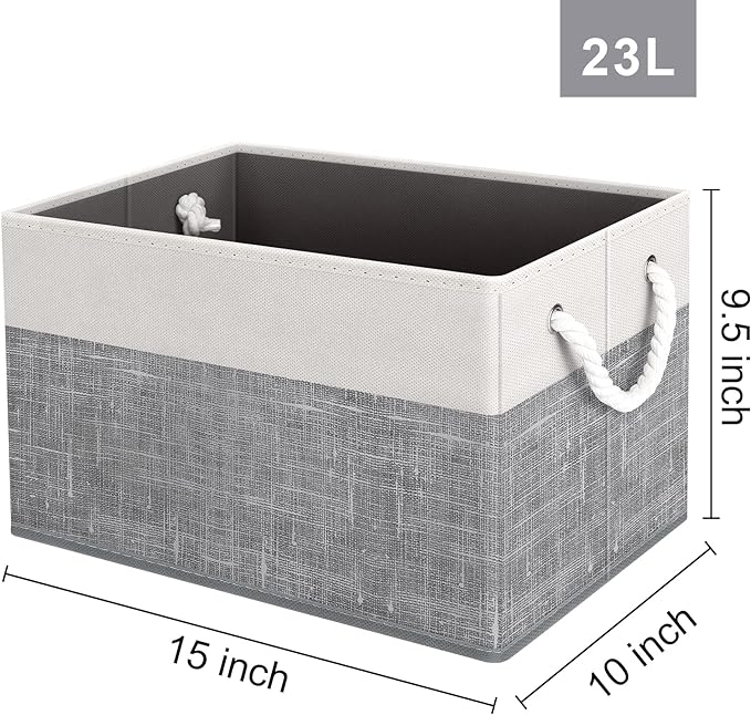 Fab totes Storage Bins 8-Pack, Foldable Storage Baskets for Organizing Toys, Books, Shelves, Closet, Large Storage Box with Rope Handles, Sturdy Organizer Bins, White & Grey