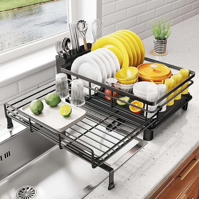 Dish Drying Rack, Extendable Dish Rack, Black