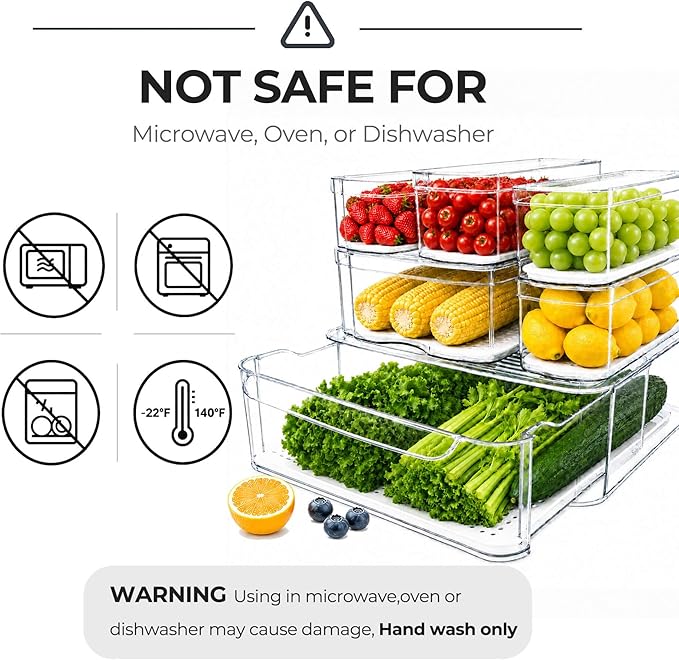 SMRCAD 6 Pack Refrigerator Organizers, Clear Pull-out Drawer Container and Organizer Bins with Lids, Stackable Storage Containers for Fruits, Vegetable (Set of 6 (Include Pull Out Drawer))