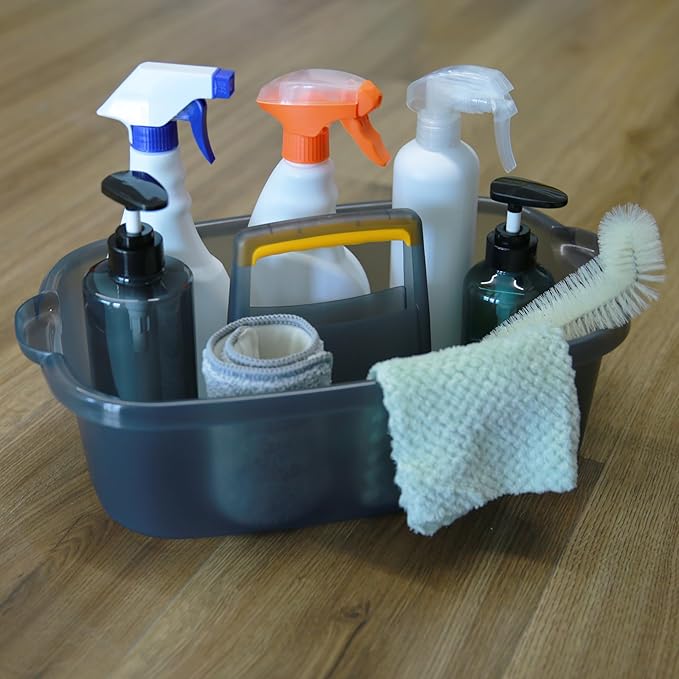 Goderewild Cleaning Caddy Organizer with Handle, Storage Basket/Totes Portable for Bathroom Supplies, Cleaning Products, and Sink Tool.(Translucent Gray×2, 2 Pack)