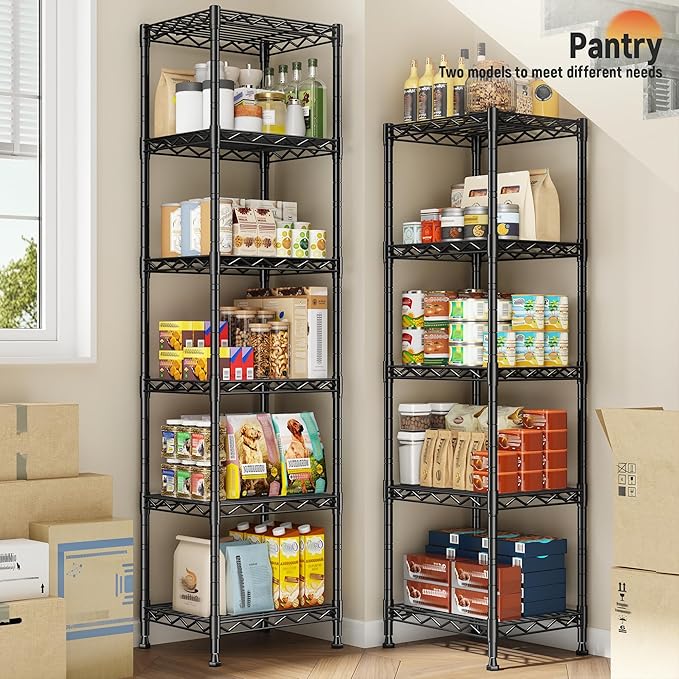 DurayLoly 5-Tier Narrow Shelf for Small Spaces, 15.8" W Metal Shelving Unit, Adjustable Wire Rack, Freestanding Storage for Bathroom, Laundry, Kitchen Pantry, Black