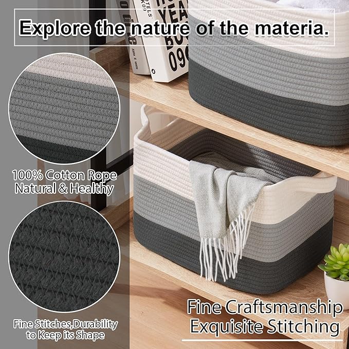 Storage Basket, Woven Baskets for Storage, Gradient Dark Gray