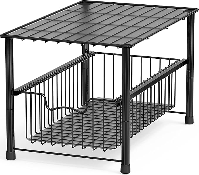 Simple Houseware Stackable Under Sink Cabinet Sliding Basket Organizer Drawer, Black