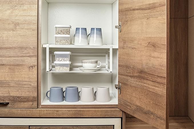 Nxconsu 2 Pack Large Heavy Duty Under Cabinet Organizer, Slide-Under Shelf Basket with Solid Metal Bottom, Hanging Pantry Shelf for Kitchen Cupboard Bookshelf Closet, Holds 30 lbs, White, 16.14"