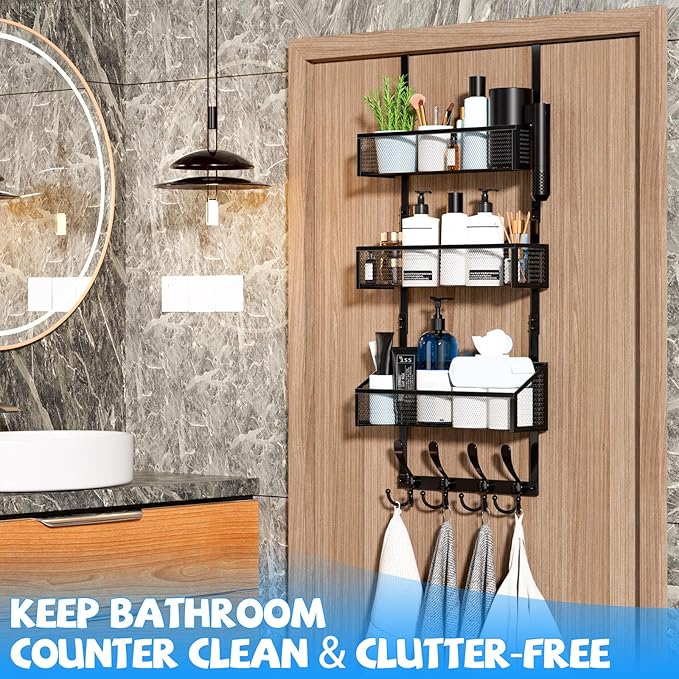 Over The Door Hooks Organizer, Black, 4-Tier
