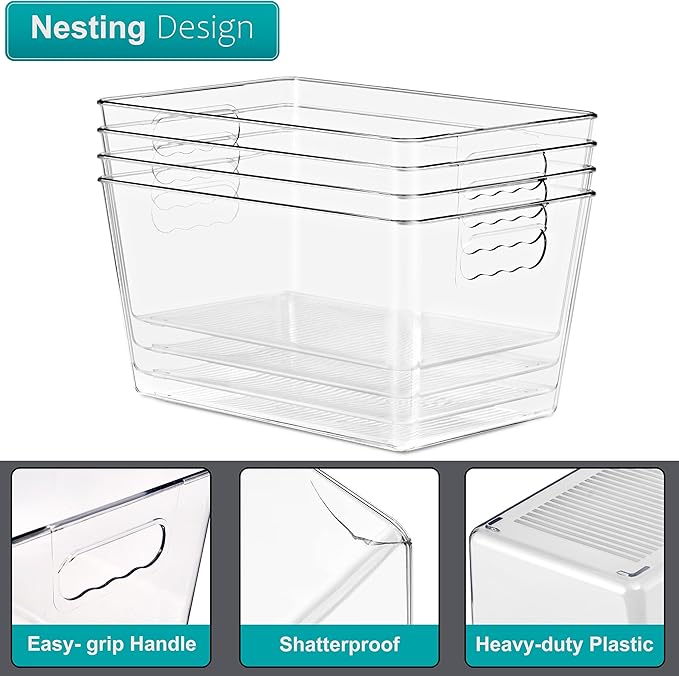 Sorbus Clear Storage Bins with Lids, 8 Pack Large Organization Bins with Handles – Clear Stackable Storage Containers for Storage, Pantry, Fridge, Cabinet, Closet & Kitchen Organization – BPA-Free