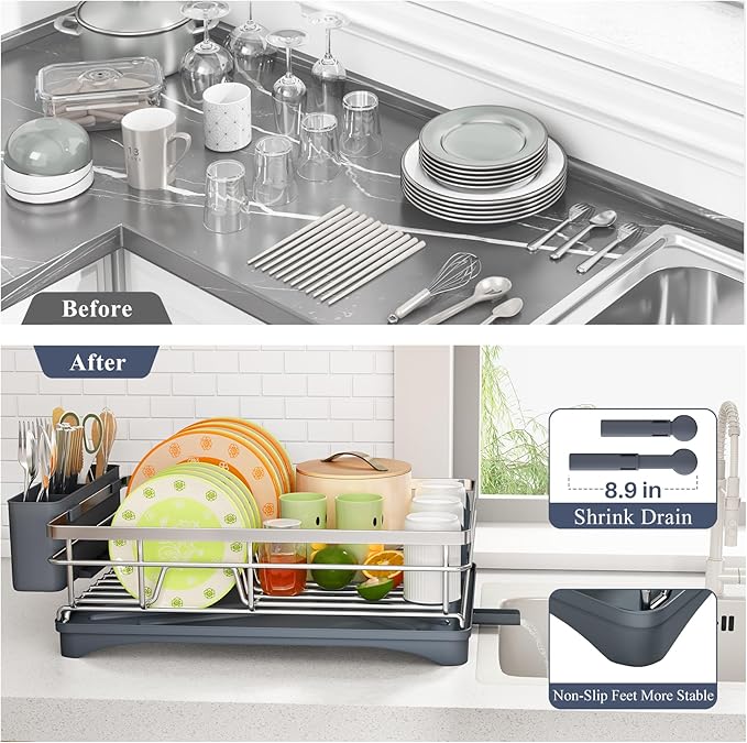 Dish Drying Rack, Stainless Steel Dish Rack for Kitchen Counter, Silver
