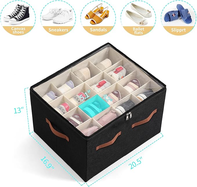 Shoe Organizer for Closet, Black, 20.5“Lx16.9 Wx13'H