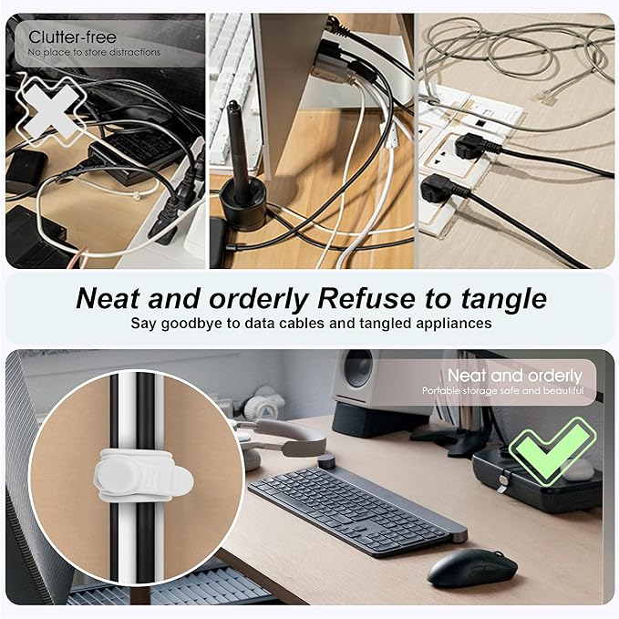 16Pcs 4.2" Silicone Cable Ties Cord Organizer for Cable Management, Reusable Cable Organizer Electronic Accessories in Home,Office,Kitchen,School,Travel(Black*8 & White*8)