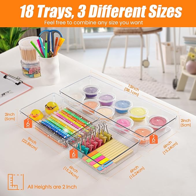 18 Pcs Large Size Clear Drawer Organizer Set
