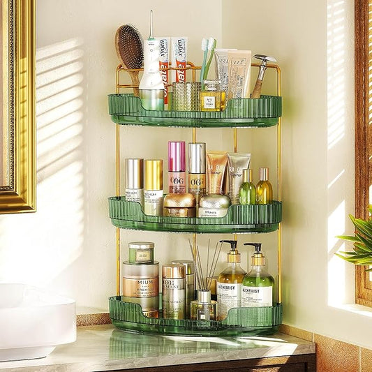 3-Tier Corner Bathroom Counter Organizer Makeup Cosmetic Storage, Green