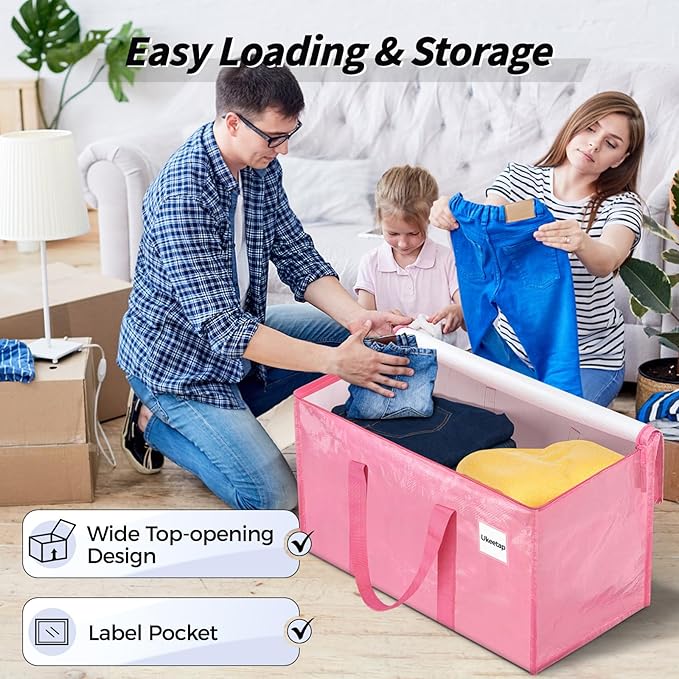 16 Pack Extra Large Heavy Duty Moving Bags, Pink Storage Bins with Lids