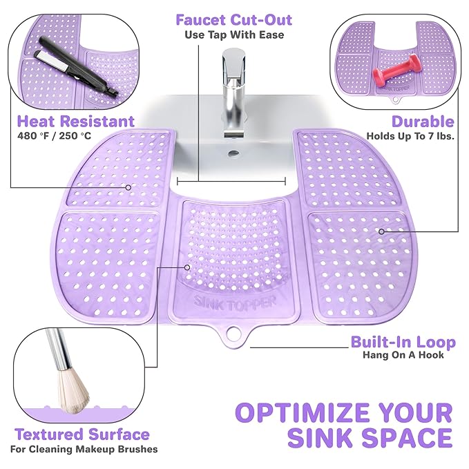Sink Topper Bathroom Counter Cover & Storage Saver, Large - Lavender