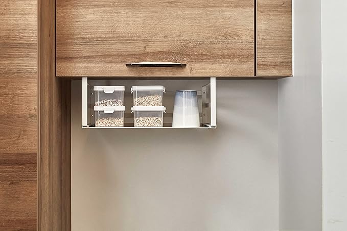 Nxconsu 2 Pack Heavy Duty Under Cabinet Organizer, Slide-Under Shelf Basket Storage with Solid Metal Bottom, Hanging Pantry Shelf for Kitchen Cupboard Bookshelf Closet, Holds 30 lbs, White, 13.38"
