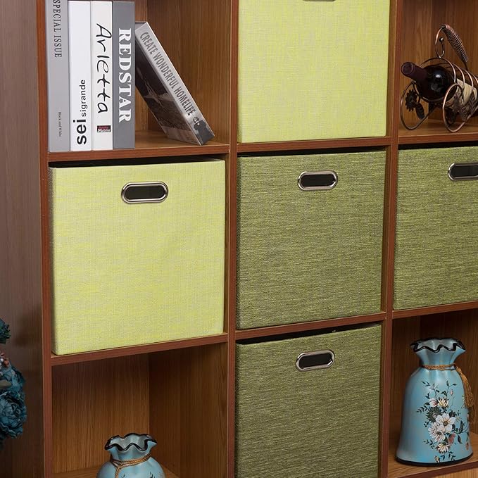 Posprica Foldable Storage Bins,13×13×13 Storage Cubes Boxes Baskets Containers for Shelf Bookcase,Thick Fabric Drawers - Set of 4, Yellow/Beige mixed