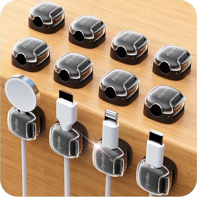 Cable Clips,12 Pack Cord Holder Cord Organizer [1s Lock & Strongest Adhesive] Spring Cord Clips Phone Charger Wire Desk Cable Management Nightstand Home Office School Decor Women Cute Desk Black