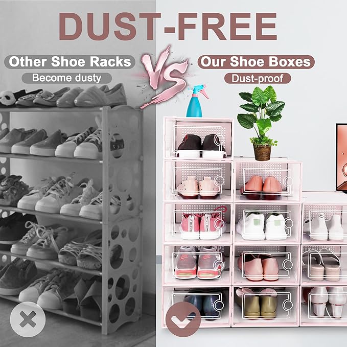 Shoe Organizers Storage Boxes for Closet, Pink