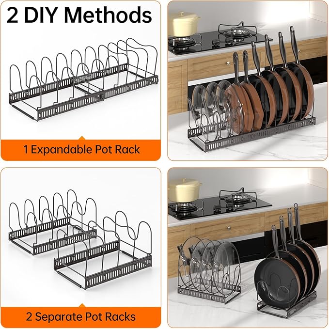 Pots and Pans Organizer Rack for under Cabinet, Bronze