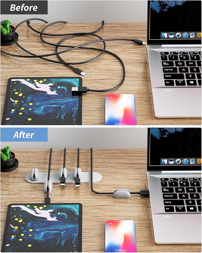 5-Pack Magnetic Cable Clips Cord Organizer, Smoothly Adjustable, Grey