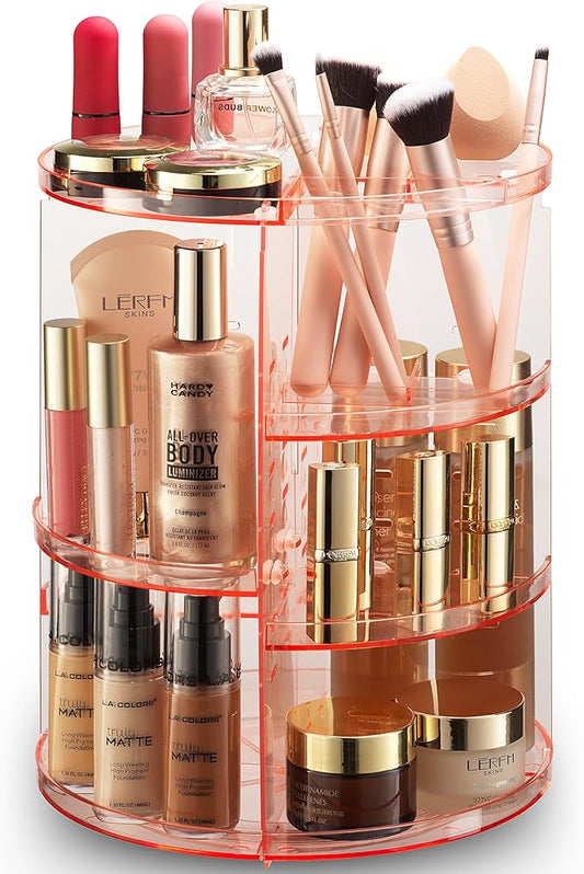 Rotating Makeup Organizer for Vanity, Pink