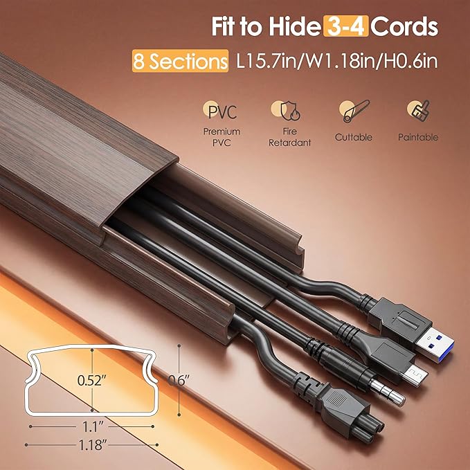 TV Cord Hider, 125in Cord Cover, Large Cable Hider, Darkwood