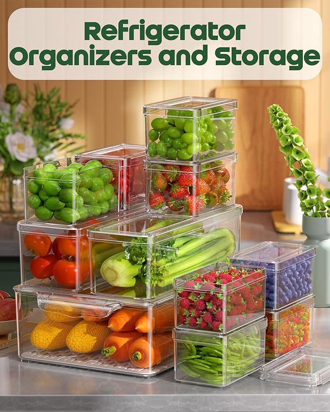 11 Pack Refrigerator Organizers and Storage, Stackable Fridge Organizer Bins