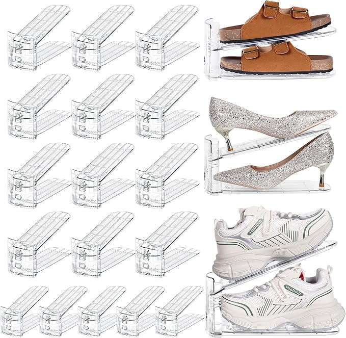 Shoe Slots Organizer for Closet 20 Pack Adjustable Level Shoe Stacker Holder