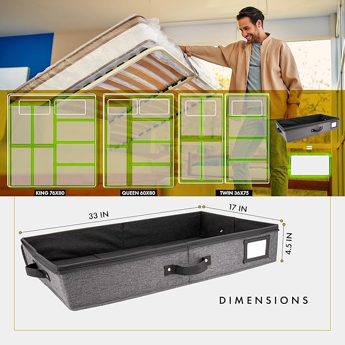 THEORY 2pc Low Profile Under Bed Storage Containers, Dark Gray