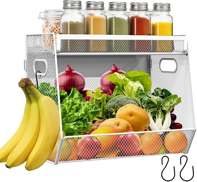 1 SET Magnetic Shelf for Fridge with Lid, Fruit Potato and Onion Storage Bins, Pantry Organizers and Storage, Large Container Magnetic Spice Rack for Refrigerator, Kitchen Counter & Cabinet