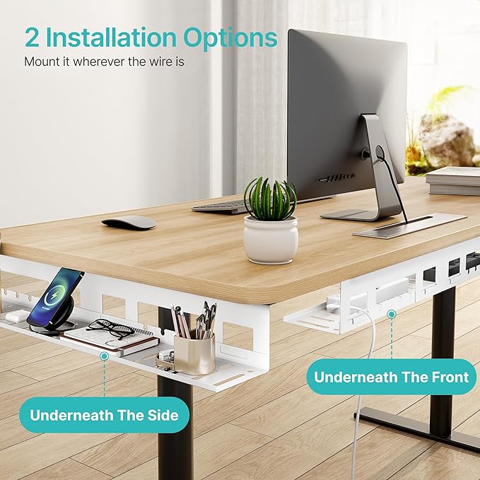 Under Desk Cable Management Tray, 31.5 Inches Metal Cord Organizer Rack, White