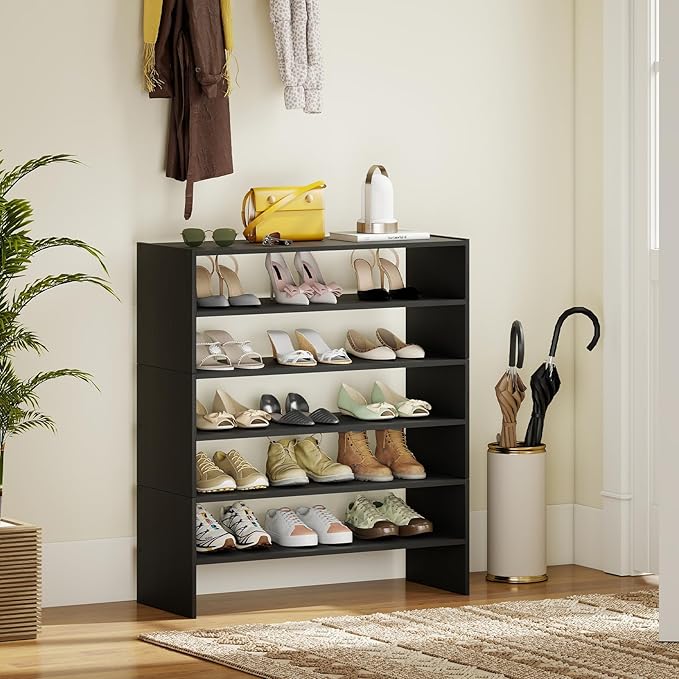 Giantex 3-in-1 Vertical Shoe Rack, 6-Tier Free Standing Shoe Storage Organizer w/Stackable Design for 18 Pairs, 31 Inch Wide Wood Shoe Shelf for Closet, Entryway, Living Room, Office, Black