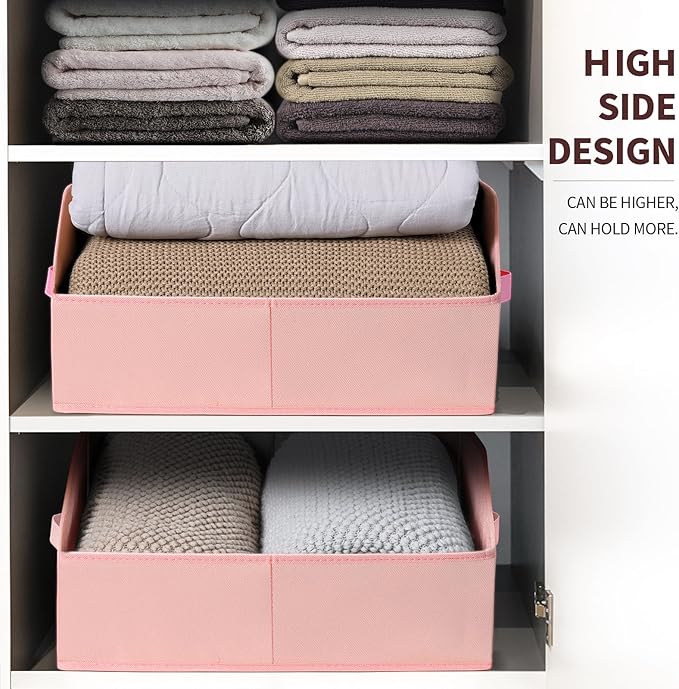 Homsorout Closet Baskets for Shelves Trapezoid - Decorative Storage Baskets with Handle, Closet Bins for Organization, Shelf Storage Bins for Clothes, Books, Home, Office, 6 Pack, Pink