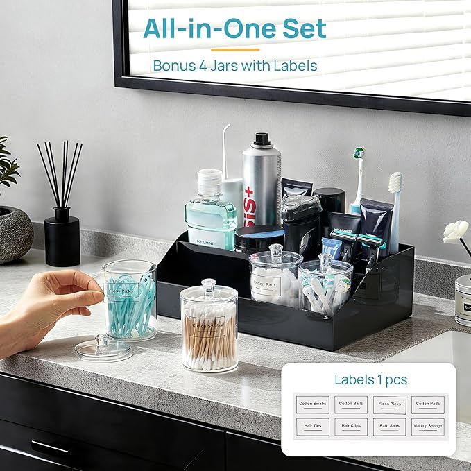 5 PCS Bathroom Countertop Organizer, Black