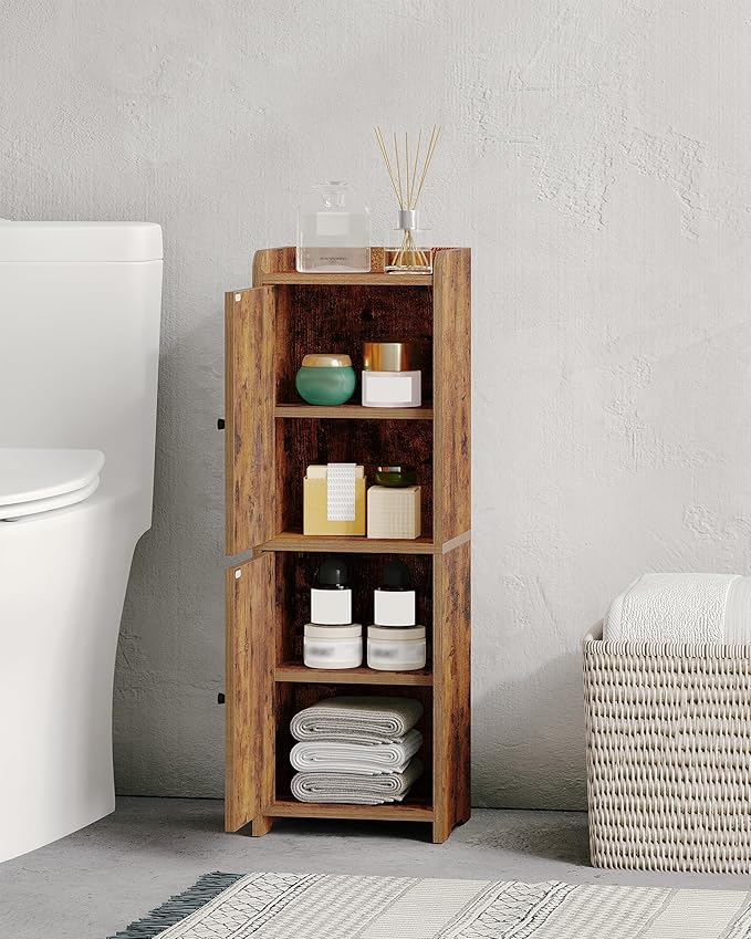Hzuaneri Bathroom Storage Cabinet, Small Corner Floor Cabinet with 2 Doors and Adjustable Shelf, Narrow Toilet Paper Cabinets, Bathroom Organizer for Small Spaces, 7.9"D x 9.8"W x 29.5"H Rustic Brown