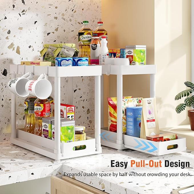 2 Pack Pull-Out Storage Organizers, Under Sink Organizer and Storage for Bathroom & Kitchen,Multi-Purpose Under Cabinet Organizers and storage Black