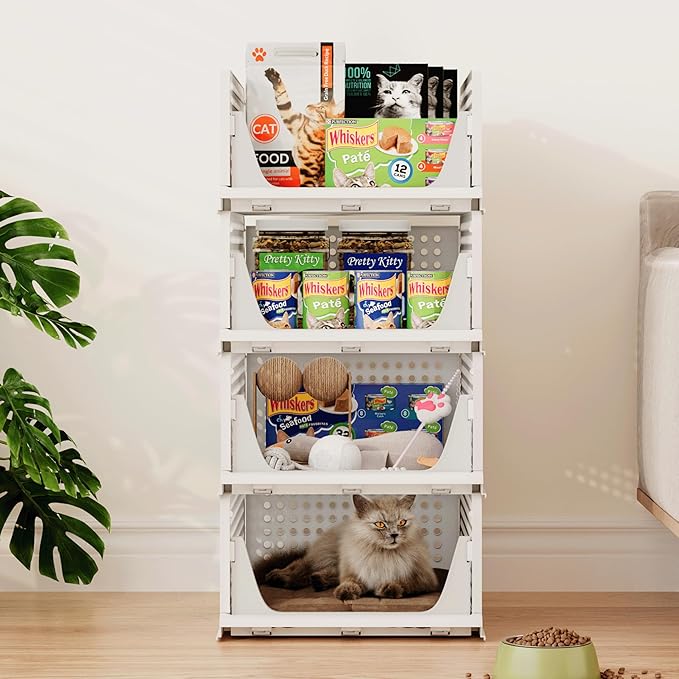 Stackable Plastic Storage Basket, Foldable Closet Organizers
