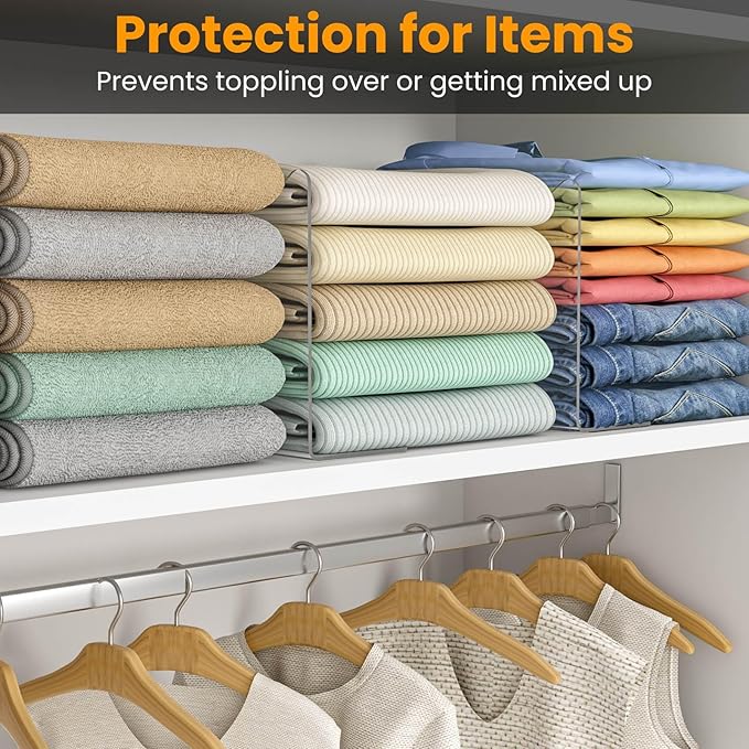 OKPOW Shelf Dividers for Closet Organization: 10" Tall X 12" Deep, Acrylic Clear Separators for Clothes, Vertical Shelf Dividers, Storage for Sweater Purse Handbag Shirts, 8 Pack