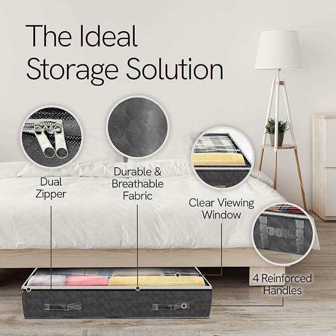Reli. 90L Under Bed Storage Containers (4 Pack) | Closet Organizer with Clear Window | Underbed Storage Bins for Towels, Sweaters, Linens | Large Organizer for Closet (Gray)