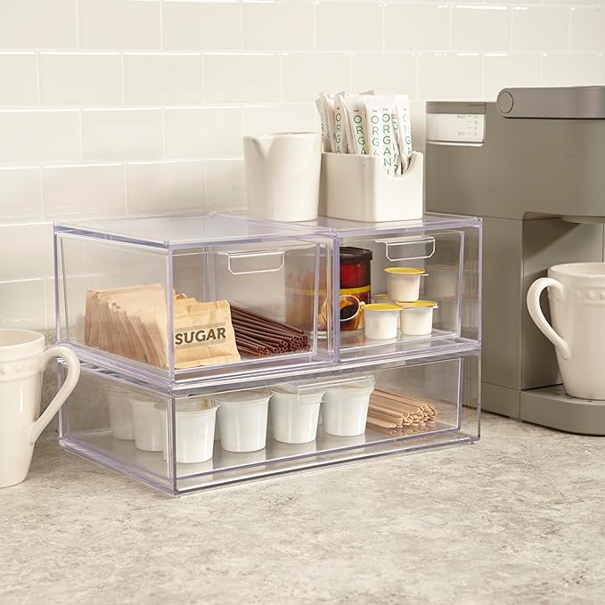 Audrey Stackable Clear Bin Plastic Organizer Drawer, Organize Eyeshadow Palettes