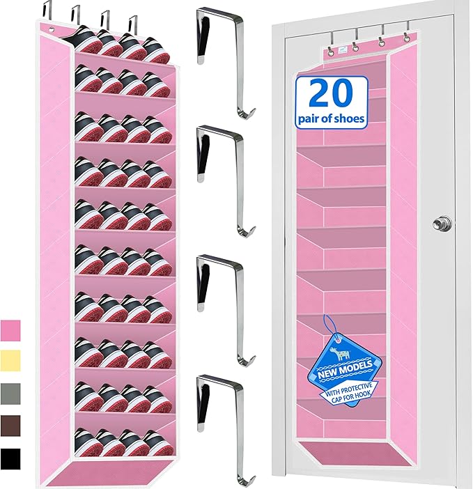 Over the Door Shoe Organizer, 20 to 30 Pairs Hanging Shoe Holder, Pink