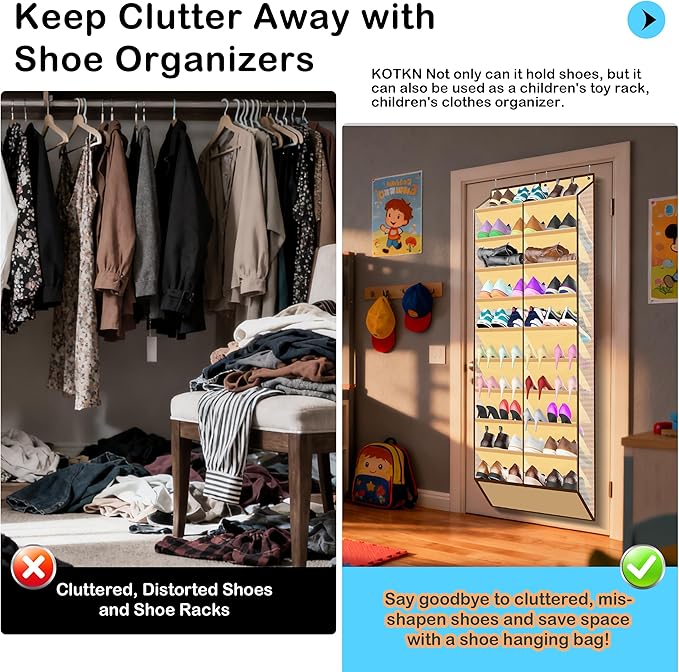 Kotkn 10-Tier Over the Door Shoe Organizer, 20 Pockets Holds 20-30 Pairs, Beige