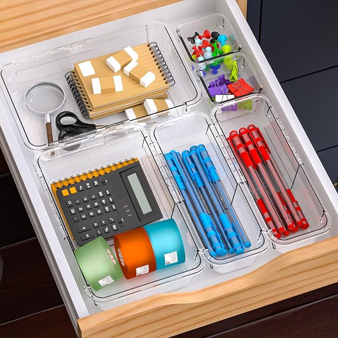 25 Pcs Clear Drawer Organizer, Adjustable Drawer Storage Box