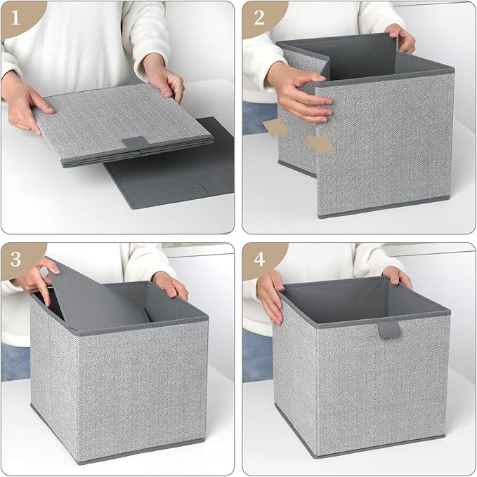 Storage Baskets, 11.8-Inch Woven Fabric Bins, 4PCS/Grey-11.8*11.8*11.8inch